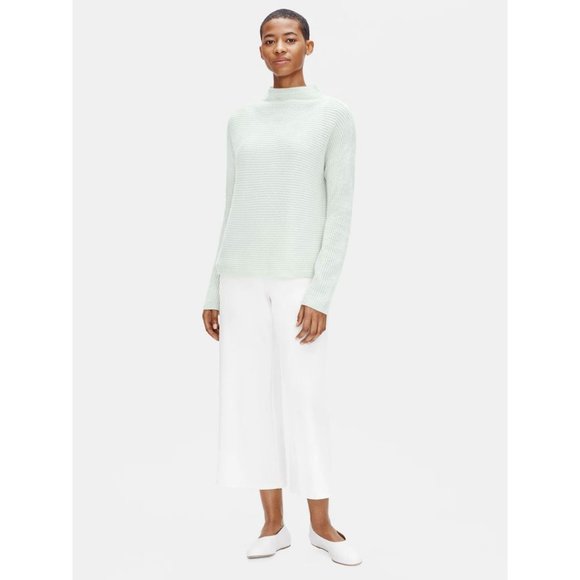 Eileen Fisher Italian Cashmere Funnel Neck Box-Top Mist Size Medium - Picture 1 of 11